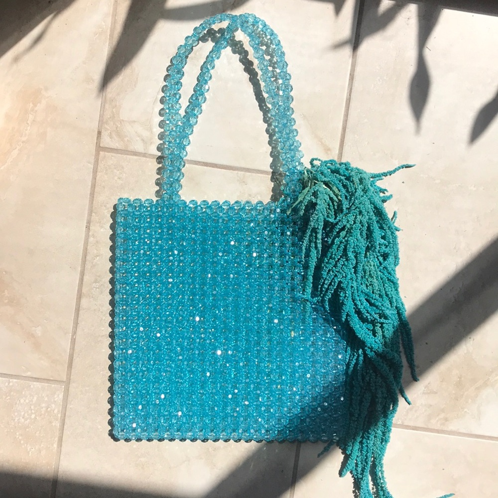 Aqua Beaded Tote